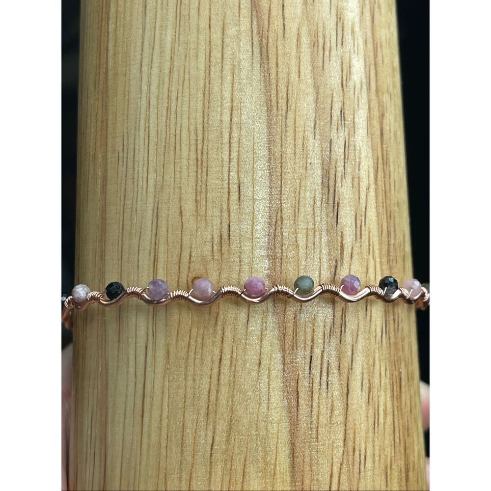 Rainbow tourmaline 8” 99.9% copper wire beaded beads handcrafted handmade dainty